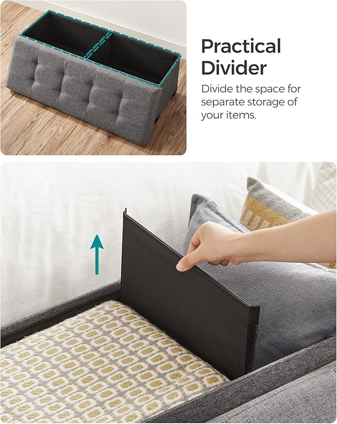SONGMICS Storage Ottoman Bench, Foldable Foot Rest with Legs, 15 x 43 x 15.7 Inches, End of Bed Bench, Storage Chest, Load up to 660 lb, for Living Room, Bedroom, Entryway, Slate Gray ULSF018G01