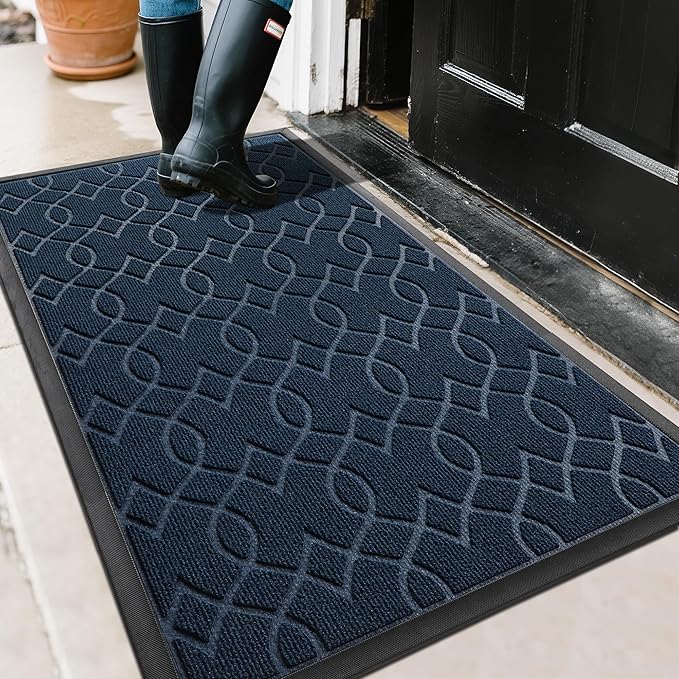 Yimobra Front Door Mat Outdoor Indoor 47x32, All-Season, All-Weather, Heavy Duty Welcome Door Mats Outside Entrance, Non Slip Porch Patio Entrance Mat, Blue