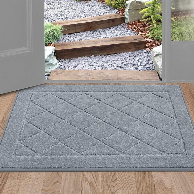 BEQHAUSE Dirt Trapper Door Mat 24" x 36", Doormat Non-Slip Entryway Rugs Washable, Dog Door Mat Stain Resistant and Absorbent Welcome Floor Mat for Front Back Door, Muddy Wet Shoes & Paws, Grey