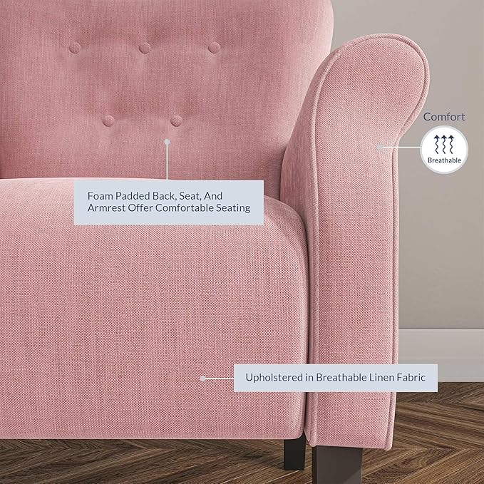 BELLEZE Modern Accent Chair for Living Room, High Back Armchair with Wooden Legs, Upholstered Wingback Side Chair Padded Armrest Single Sofa Club Chair for Living Room, Bedroom - Allston (Pink)