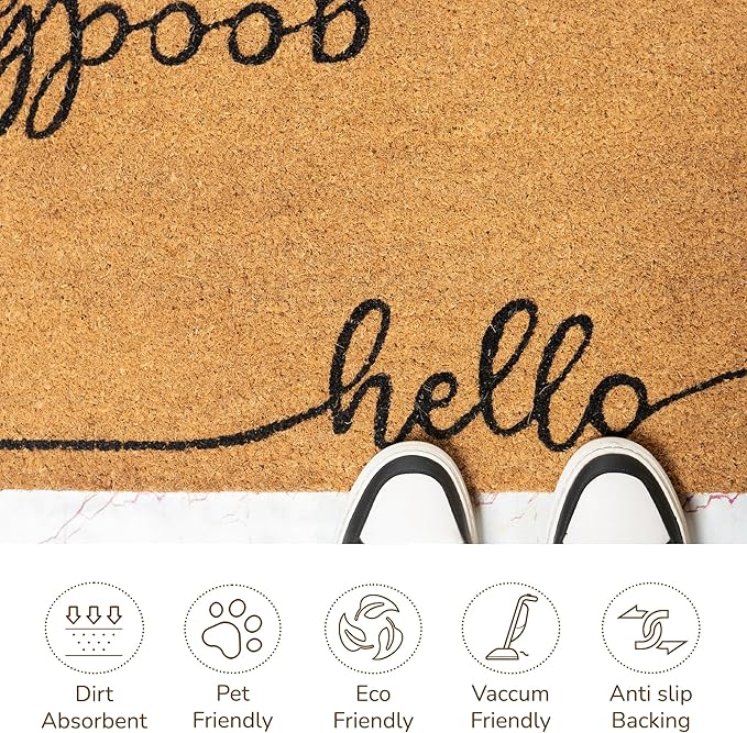 Welcome Doormats, Natural Coco Coir Mats with Non-Slip PVC Backing, Indoor Outdoor Mats for Home & Office, Spring Door Mat, Floor Mats for Door Decor, Beige & Black, 30"x17"