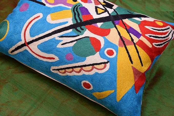 Lumbar Kandinsky Blue Abstract Pillow Cover Modern Throw Pillowcase Chair Cushion Contemporary Pillowsham Farmhouse Couch Hand Embroidered Wool Size 14x20
