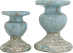 Creative Co-Op Small Distressed Blue Terracotta Pillar Candle Holder