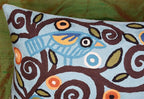 Lumbar Klimt Pillow Cover | Green Birds | Tree of Life | Modern Floral | Outdoor Pillows | Mid Century Chair Cushion | Handmade Wool Size 14x20