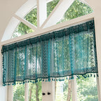 Sutuo Home Boho Valance Tier Curtains Crochet Lace Sheer Bohemian Hollow Knitted with Tassels, Privacy Vintage Rustic Farmhouse Drapes for Kitchen, Rod Pocket 1 Panel 59" W x 36" L, Turquoise