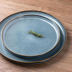 GBHOME Ceramic Dinnerware Sets for 6, 18 Pieces Stoneware Plates and Bowls Sets, Scratch Resistant Dishes, Dishwasher & Microwave Safe, Space Blue