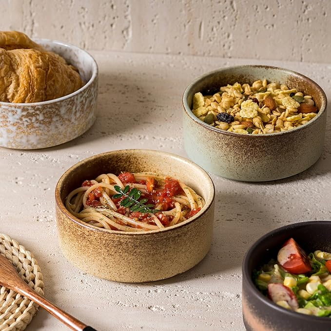 Ceramic Bowl Sets of 4, 4.5 Inches Mix Color, Small Bowls Set Farmhouse Vintage Color Bowls for Kitchen, 10 oz Bowl for Dessert, Dip, Side Dishes, Ice Cream, Fruit, Rice Dishwasher Microwave Safe