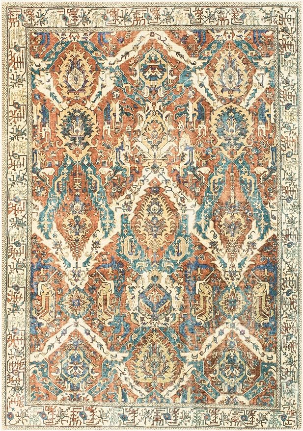 Keen Home Design 4x6 Rug - Machine Washable Area Rug with Non-Slip Backing, Ideal for Living Room, Dining Room, Bedroom - Vintage, Easy Clean, Durable, Low Pile Rug - (4' x 6')