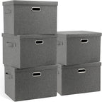 Large 17" 36 Quart Collapsible Stackable Storage Bins with Lids, 5 Packs Gray Foldable Fabric Closet Storage Boxes with Lids, Heavy-duty Linen Cube Baskets(17 x 12 x 11)