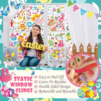 Large Easter Window Clings - Bunny Window Stickers Decals for Glass Windows, Cute Easter Egg Double Sided Reusable Window Holiday Decorations, Bird Office Spring Patry Decor, 9Sheet/121PCS