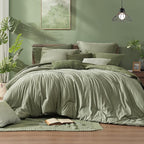 Monbix Queen Comforter Set - 7 Pieces Cationic Dyeing Sage Green Bed in a Bag Queen Bedding Sets with Comforter, Sheets, Pillowcases & Shams, Reversible Bedding Comforters Sets