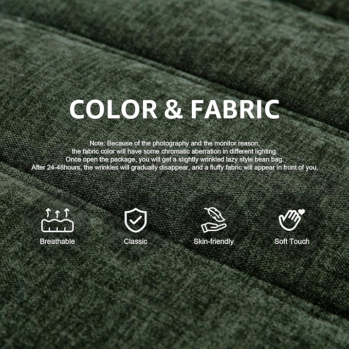 Bean Bag Chairs for Adults Giant Bean Bag Chair Memory Foam BeanBag Chair Big Bean Bag Sofa with Filler Faux Fur Fireside Beanbags Lazy Sofa for Living Room Bedroom Dorm Office (Green Chenille)