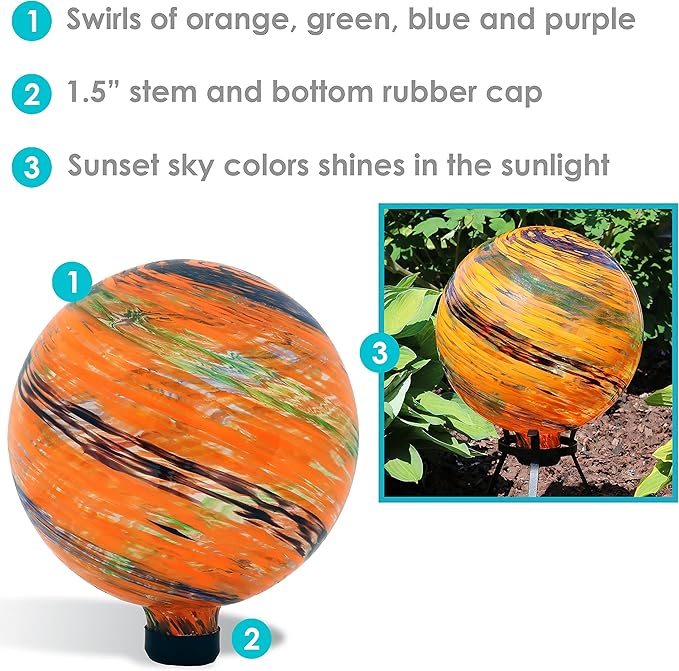 Sunnydaze 10-Inch Gazing Ball for Garden - Glass Gazing Globe for Outside - Garden Orb Yard Decor - Sunset Sky