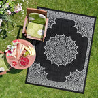 CAMILSON Outdoor Rug, 5x7 Medallion Black White Modern Area Rugs for Indoor and Outdoor Patios, Kitchen and Hallway Mats, Washable Porch Deck Outside Carpet (Medallion Black, 5 x 7)