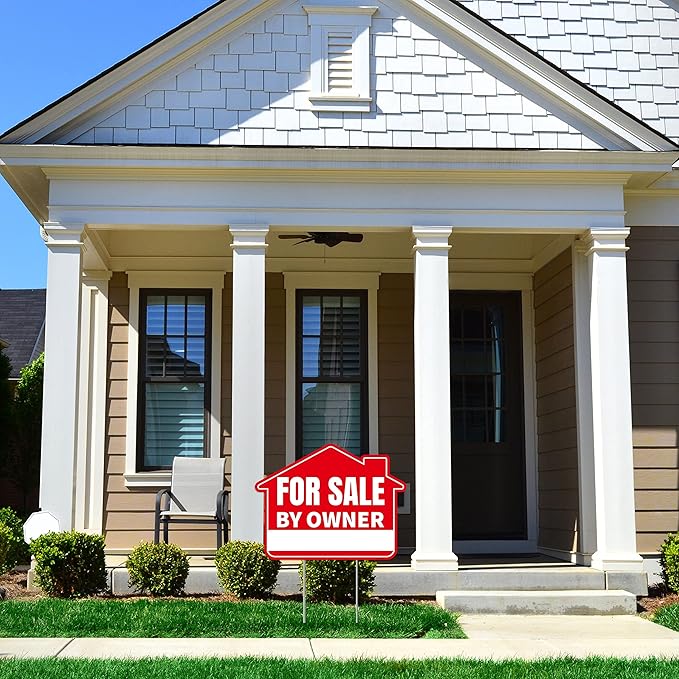 1PC For Sale By Owner Sign with Stakes, 17 Inches by 13 Inches - Double Sided Signs - Corrugated Plastic - FSBO Yard Sign for Home House Real Estate