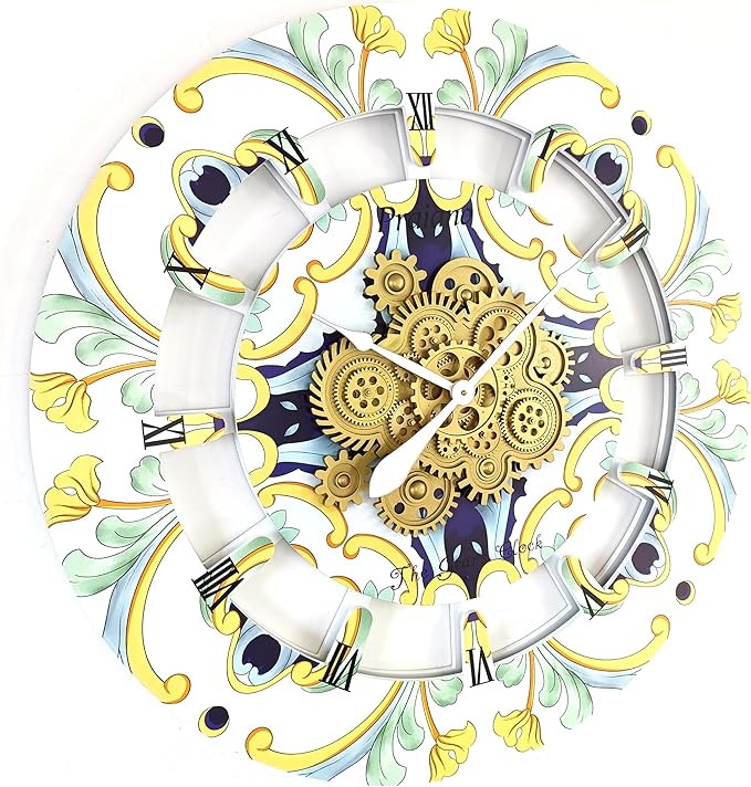 The Gears Clock Wall Clock Italy Collection with Moving Gears (Praiano, 36 inch Round)