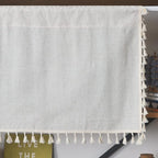 Sutuo Home Boho Sheer Curtain Valance Tier Cotton Linen with Bohemian Handmade Tassels, Short French Farmhouse Window Treatment for Kitchen Cafe, Rod Pocket, 1 Panel 59" W x 24" L, Natural Textured