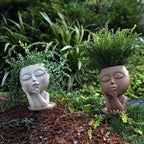 Face Flower Pots Head Planter, Cute Resin Planters for Indoor Outdoor Plants, Macetas para Plantas Funny Head Plant Pot