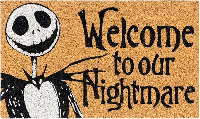 Gertmenian Nightmare Before Christmas Coir Doormat - 2x3 Welcome Mat (2-Pack), Ideal for High Traffic Areas in Front Door, Garage, Entryway - Welcome Nightmare/Jack & Sally, 80005