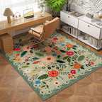 Bedroom Rug 3x5 Rug Washable Area Rug Non Slip Low Pile Boho Floral Small Carpet for Bedroom, Bedside, Kitchen, Entryway, Kids Room, Office, College Dorm Essentials for Girls(Green)