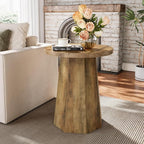 Tribesigns Round Pedestal End Table, Farmhouse Couch Side Table with Octagonal Base, Nightstand Accent Wooden Drink Stand (2, Rustic Brown)