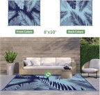 GENIMO Outdoor Rug 8' x 10' Waterproof for Patios Clearance, Reversible Outdoor Plastic Straw Camping Rug Carpet, Large Area Rugs Mats for RV, Camper, Deck, Balcony, Porch, Beach, Navy Blue&Baby Blue