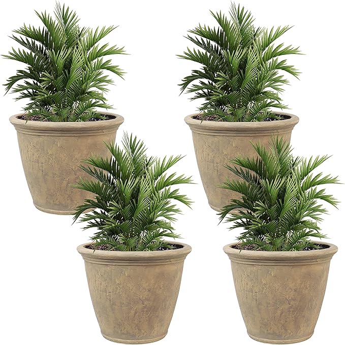 Sunnydaze 24-Inch Anjelica Large Plastic Pot for Plants - Outdoor Polyresin Round Planter with Drillable Drainage Holes - Beige - 4pk