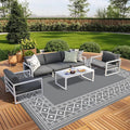 GENIMO Outdoor Rug Waterproof Area 10'x14' for Patio, Foldable Reversible Plastic Straw Carpet for Travel Trailers, Outside Mat for Rv, Deck, Picnic, Porch, Camper, Balcony, Beach, Grey & White
