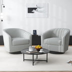 Swivel Barrel Accent Chair, Modern Round Chenille Fabric Arm Chair for Living Room, Bedroom, Comfy Club Reading Chairs for Adults（Chenille Fabric, Light Grey, Set of 2