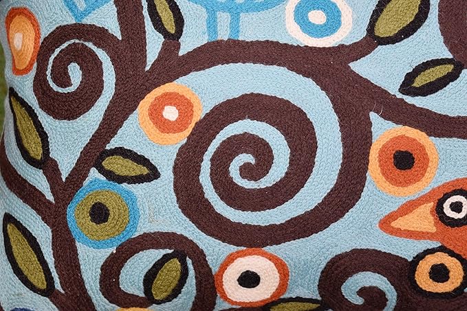 Lumbar Klimt Pillow Cover | Green Birds | Tree of Life | Modern Floral | Outdoor Pillows | Mid Century Chair Cushion | Handmade Wool Size 14x20