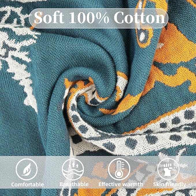 Boho Throw Blanket for Bed - 100% Pure Cotton Ultra Soft Rustic Quilt - Farmhouse Decor Bed Blankets, All Season Rustic Throw for Sofa Couch Chair(91''x 98'', Boho Floral)