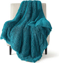 Bedsure GentleSoft Fuzzy Sherpa Faux Fur Twin Blanket Teal Cozy Gifts for Women Men, Soft Fleece Plush Warm Minky Thick Blanket Twin Size for Bed, Couch, Room Dorm Essentials Teal Decor Gifts, 60x80