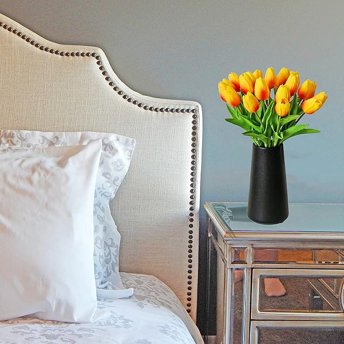 Mandy's Artificial Tulips 20 Stems Sunset PU Faux Flowers for Wedding Home Decor 13.5 Inch