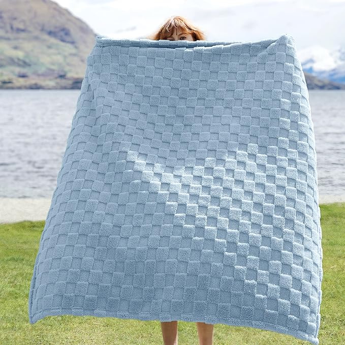 Bedsure GentleSoft Light Blue Throw Blanket for Couch - Checkered Fleece Blankets Gifts for Women Men Girls, Cute Soft Cozy Throw for Bedroom Home Decor Gifts, 50x60 Inches