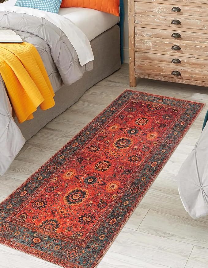 Keen Home Design 2x7 Rug - Machine Washable Runner Rug with Non-Slip Backing, Ideal for Hallway, Entryway, Kitchen, Laundry Room - Vintage, Easy Clean, Durable, Low Pile Rug - (2'6" x 7')