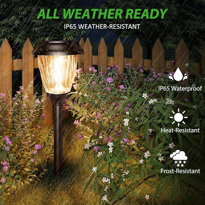 XMCOSY+ Solar Lights Pathway Outdoor - 2 LED Modes 10/25 LM Solar Powered Yard Garden Lighting, Waterproof IP65 Glass Stainless Steel Landscape Lights for Driveway Walkway Sidewalk Decor (Warm White)