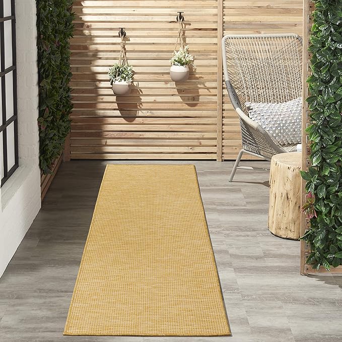 Nourison Home Positano 10' Runner Yellow Fabric Modern Area Rug (10' Runner)