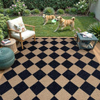 Lahome Checkered Easy Jute Outdoor Rug, 5x7 Area Rugs for Living Room Nature Large Dining Room Carpet, Farmhouse Outdoor Patio Non Slip Diamond Carpet for Home Office Bedroom Backyard Deck