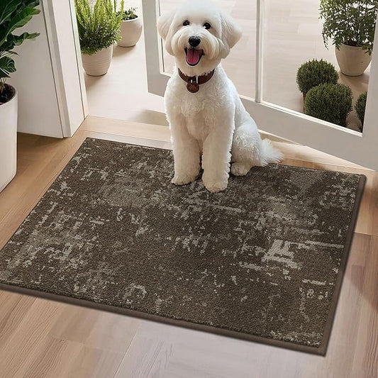 BEQHAUSE Dirt Trapper Door Mat 20"x32" Non-Slip Door Mats Washable Entryway Rugs Stain Resistant Doormat Absorbent Welcome Floor Mat for Front Back Door, Muddy Wet Shoes & Paws,Brown