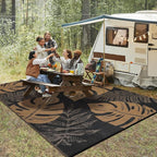 GAOMON Outdoor Patio Rug 9x18 Waterproof Outdoor Plastic Straw Rug Reversible Camping Mat, Foldable Portable RV Picnic Carpet with Bag & 4 Stakes, UV Resistant Outside Carpet for Deck Balcony, Brown