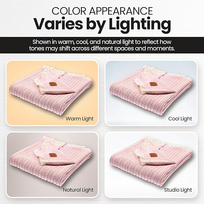 Gold Case Throw Blanket for Couch – 100% Recycled Turkish Cotton Blankets & Throws – Elegant Decorative Throw Blankets for Living Room Sofa – Woven Throws for Couch – Vintage Pink – 60x80