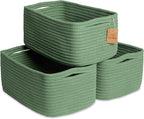 NaturalCozy 13.5”x8.5”x5.5” Rectangle Storage Baskets for Shelves 3 Pack | Cotton Rope Woven Small Baskets for Organizing | Small Storage Bins for Nursery, Bathroom, Closet, Shelf, Decorative