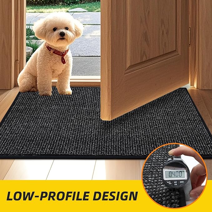 JSEI Dirt Trapper Door Mat 32"x48" Non-Slip Washable Entrance Mat, Dog Doormats, Absorbent & Fade-Resistant Floor Mats, Low Profile Welcome Mats for Entryway, Front Door, and Inside Entrance, Black