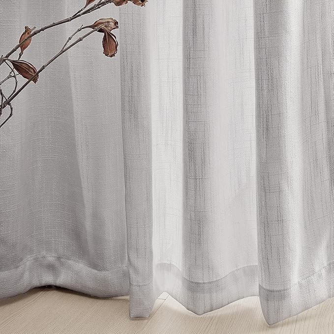 MYSKY HOME Floor Length Curtains Long Panels, Boho Curtains Farmhouse for Living Room Sliding Glass Door, Linen Look Texture Light Filtering, 50" x 95", Light Grey, Pack-2