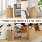 AVZEAR Fluted Round Side Table, Small End Table Modern Boho Nightstands, Circle Bedside Tables Bohemian Accent Table Wood Night Stand for Small Spaces, Living Room, Bedroom(Natural)