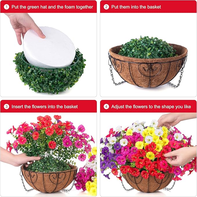 Artificial Faux Hanging Flowers Plants Basket for Outdoors, Silk Morning Glory with Eucalyptus in Planter Look Real UV Resistant Fake Flowers for Porch Outside Patio Balcony Yard Indoor Summer Decor