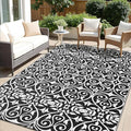 OLANLY Outdoor Rug Waterproof 5x8 ft Clearance, Reversible Outdoor Plastic Straw Rug with Floral Pattern, RV Mat for Patio, Camping, Balcony, Deck, Backyard, Black & White
