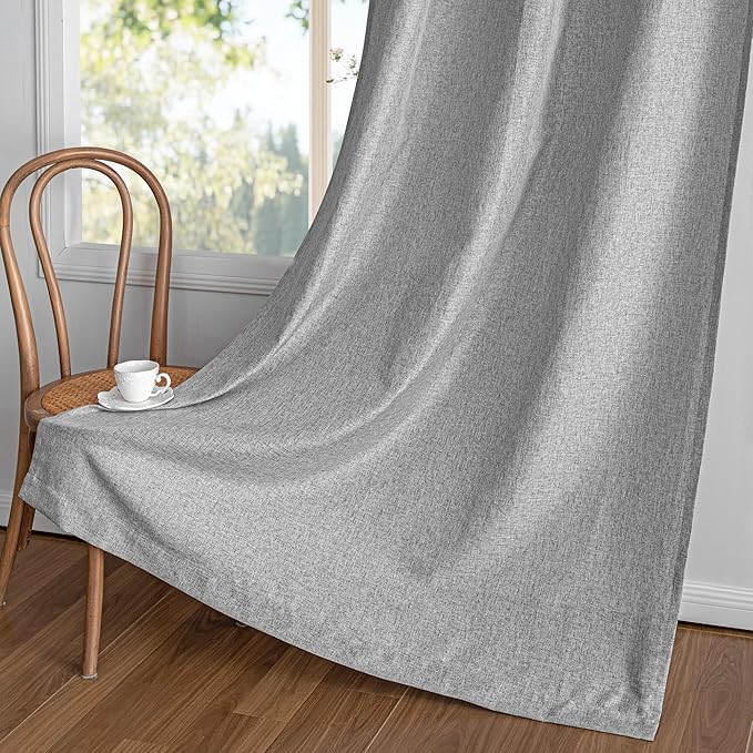 MYSKY HOME Grey Curtains for Bedroom 63 Inch Length Semi Sheer Kitchen Window Curtain Panels Linen Look Texture Light Filtering Privacy Drapes, Farmhouse Home Decor, 50" x 63", Dove Grey, 2 Pieces