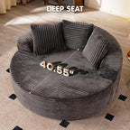 ovios 58" Oversized Round Chair Lounge Chaise Indoor, No Assembly Required, Cloud Large Circle Chair with Plush Fuax Fur, Fluffy Modern Sleeper Sofa Bed for Reading Yoga, Grey (Plush Corduroy Fabric)