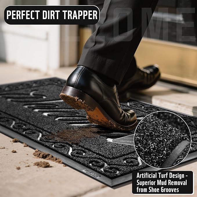 Yimobra Welcome Mat, Heavy Duty Sturdy Door Mats for Home Entrance Outdoor Indoor, Front Doormat for Outside Patio Floor Entry Porch Garage Office, Waterproof, Low Profile, 47X32 Inches, Black